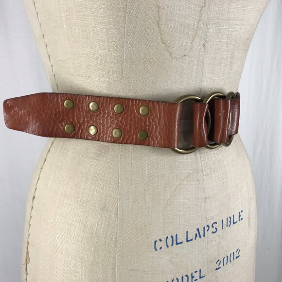 Leather Belt Fossil Whiskey Brown Brass Rings - Picture 3 of 8